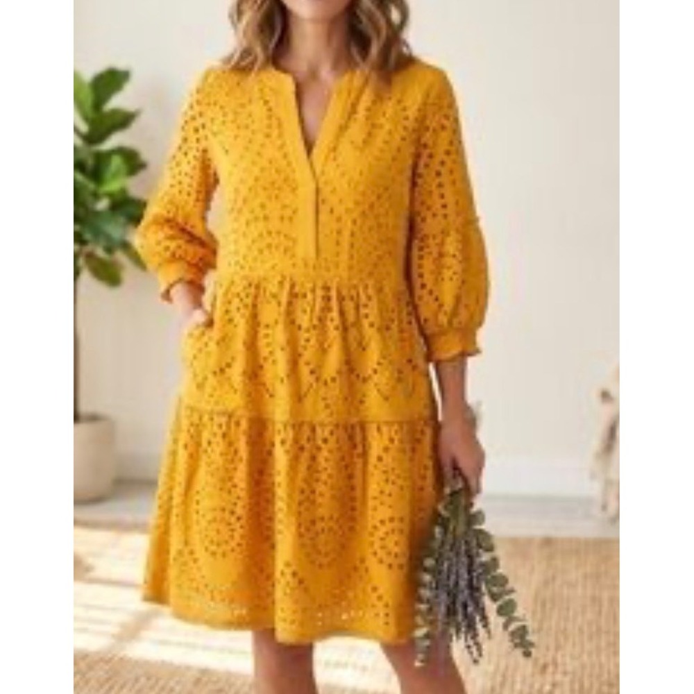 Chico's Mustard Yellow Eyelet Midi Dress size 0